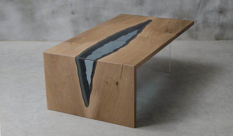 COUCHTISCH WASSERFALL GLAS EICHE - EAGLE DESIGN